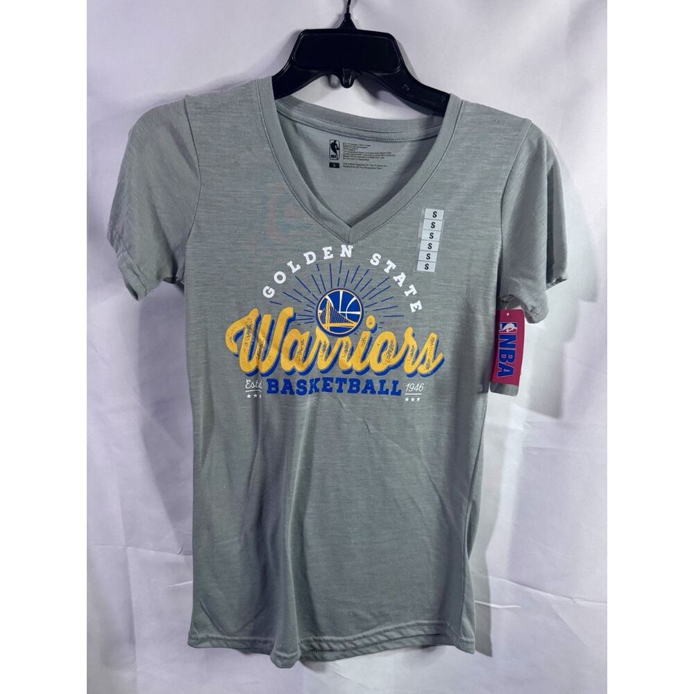 NBA Golden State Warriors Basketball Gray V-Neck Team Logo T-Shirt Womens Small